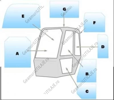 Geam utilaj JCB / Parbriz utilaj JCB 530-70 - 532-170 -  537-135 - 540-70