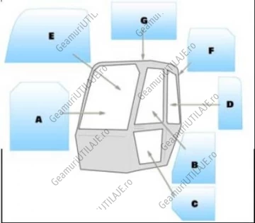 Geam utilaj JCB / Parbriz utilaj JCB 530-70 - 532-170 -  537-135 - 540-70