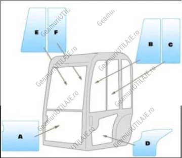 Geam utilaj JCB / Parbriz utilaj JCB 8027 - 8032 - 8037Z